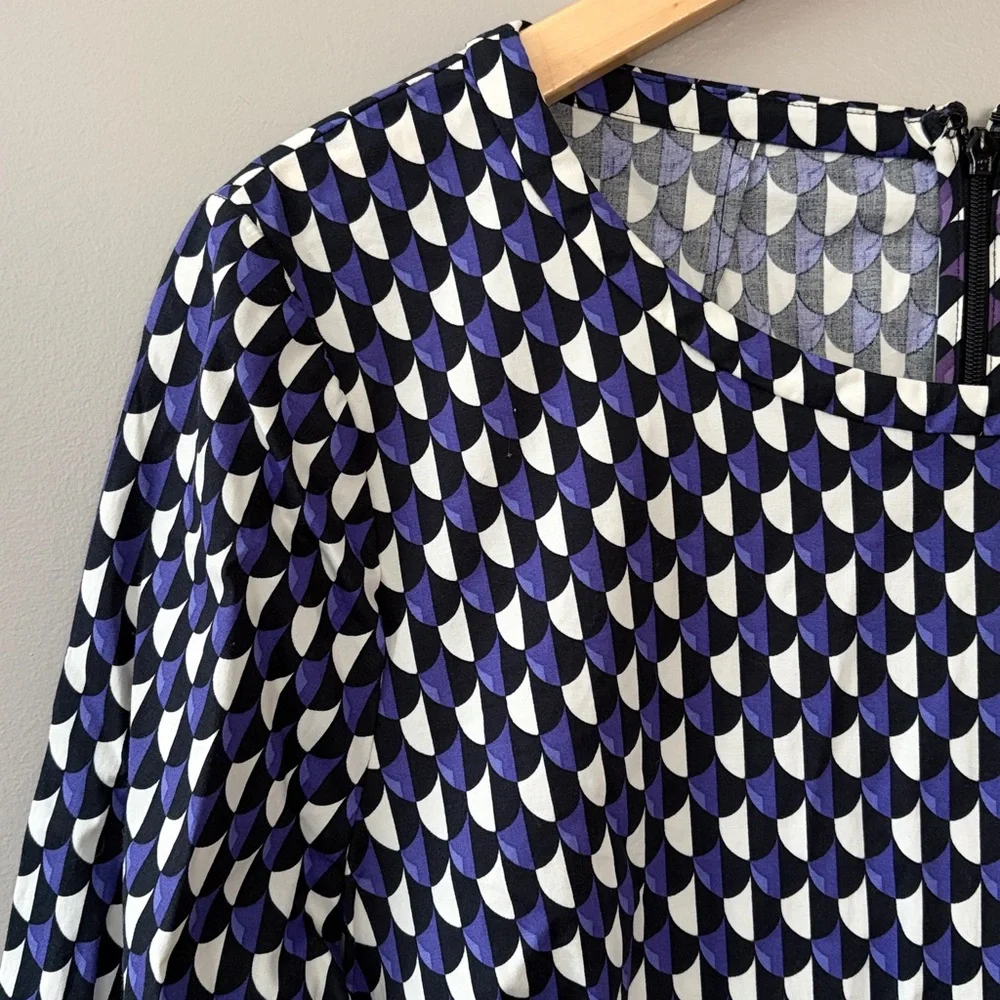 J. Crew Jet Set Geometric Print Shift Dress size 12 Purple White‎ Black